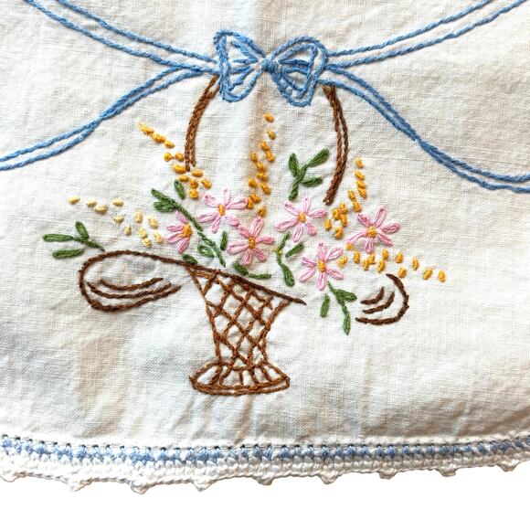 Art Deco Dresser Scarf table runner white cotton hand embroidery & crochet trim - Picture 1 of 8